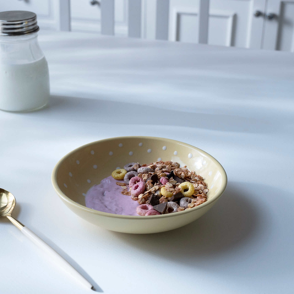 Ceramic Cereal Bowl Polka Dots Lemon