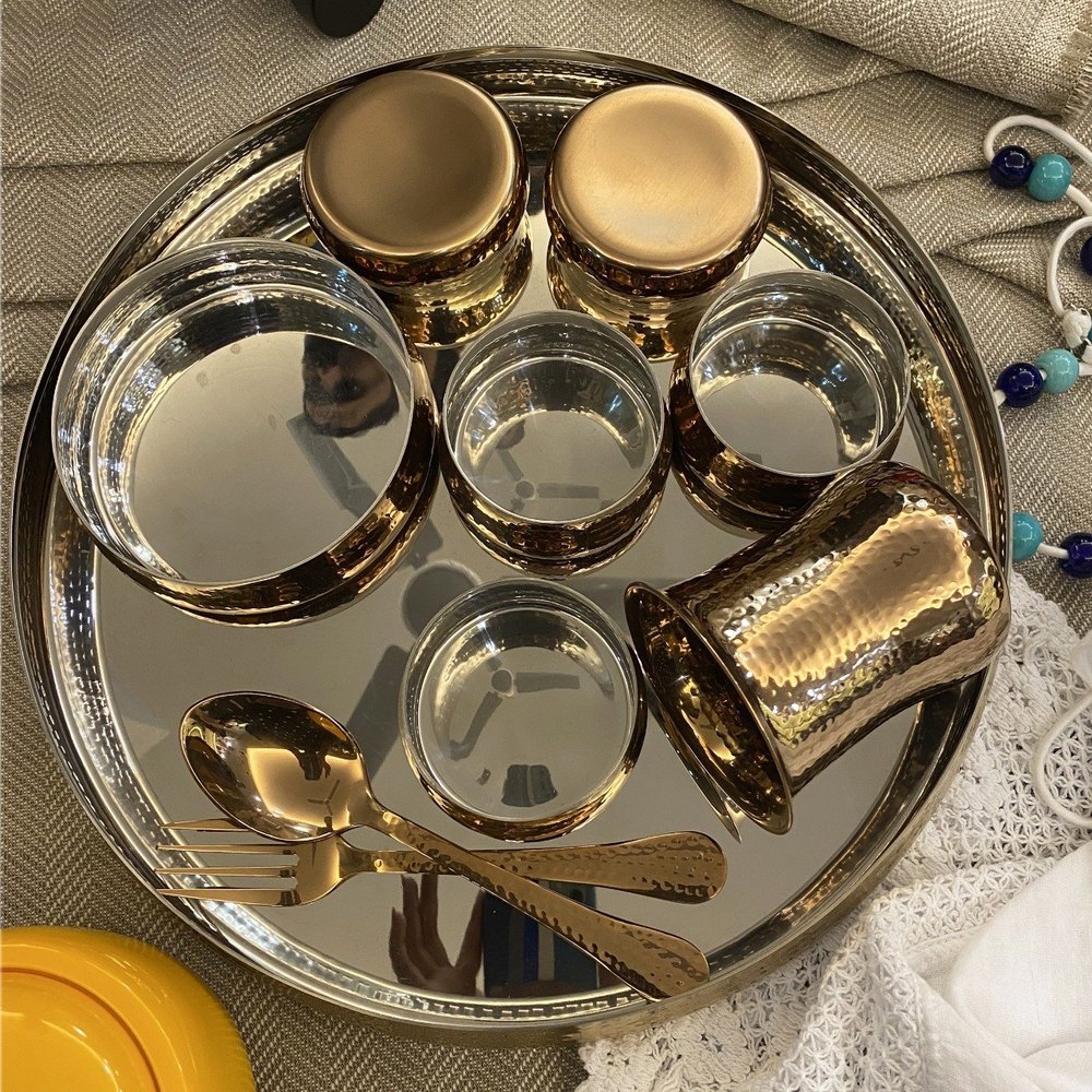 Metal Kraft SS Rose Gold Maharaja Thali Set with Rice Bowl, for Restaurant