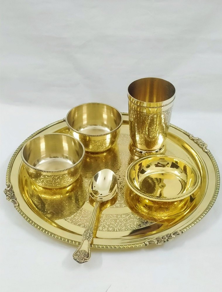 Ansh Yellow Brass Dinner Thali set, For Home, 5