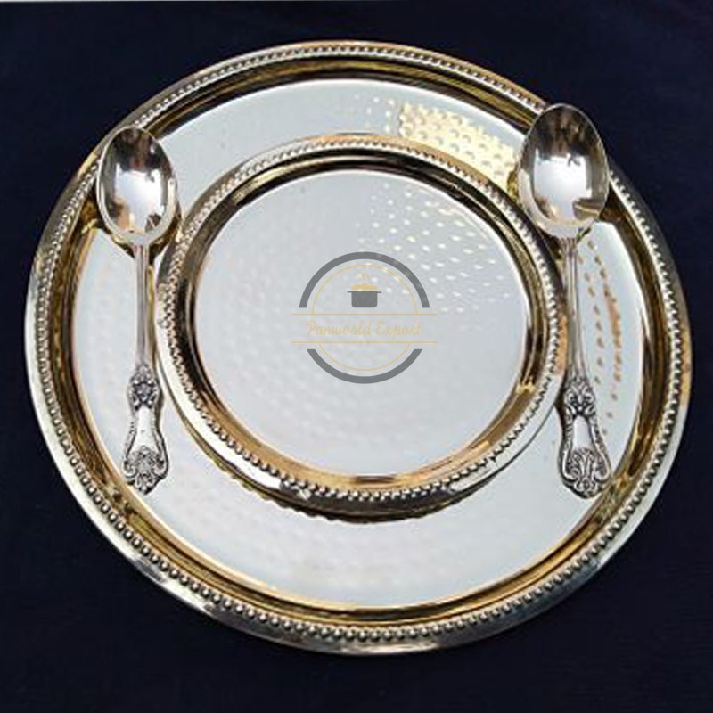 Silver Brass Maharaja Thali Set, Packaging Type: Box, Shape: Round