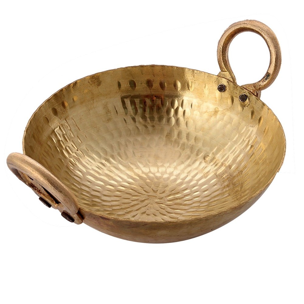 Handmade Hammered Brass Super Fine Kadai Wok With Brasshandle