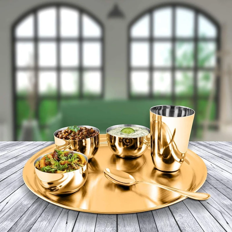 6 Brass Meal Thali, Packaging Type: Box, Round