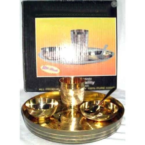 yellow Bowl Brass Thali Set, Round, Size: 11no