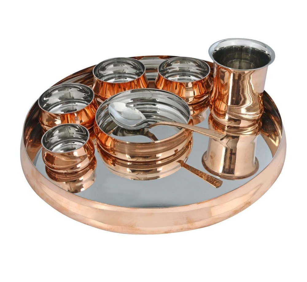 Copper Brass Utensils Thali Set, For Restaurant
