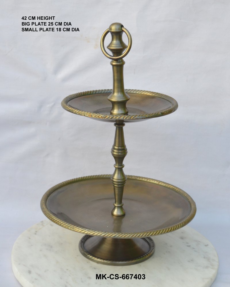 MKI Metal & Marble 2 Tier Cake Stand, Shape: Round