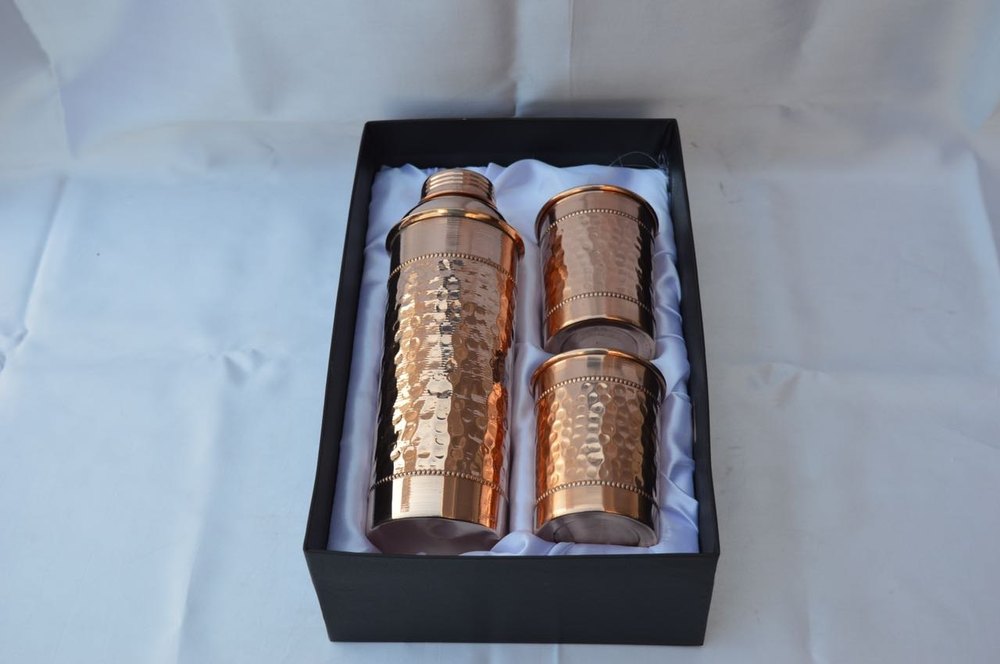 Plain Copper Bottle W/Lid, For Drinking Water, 1000 mL