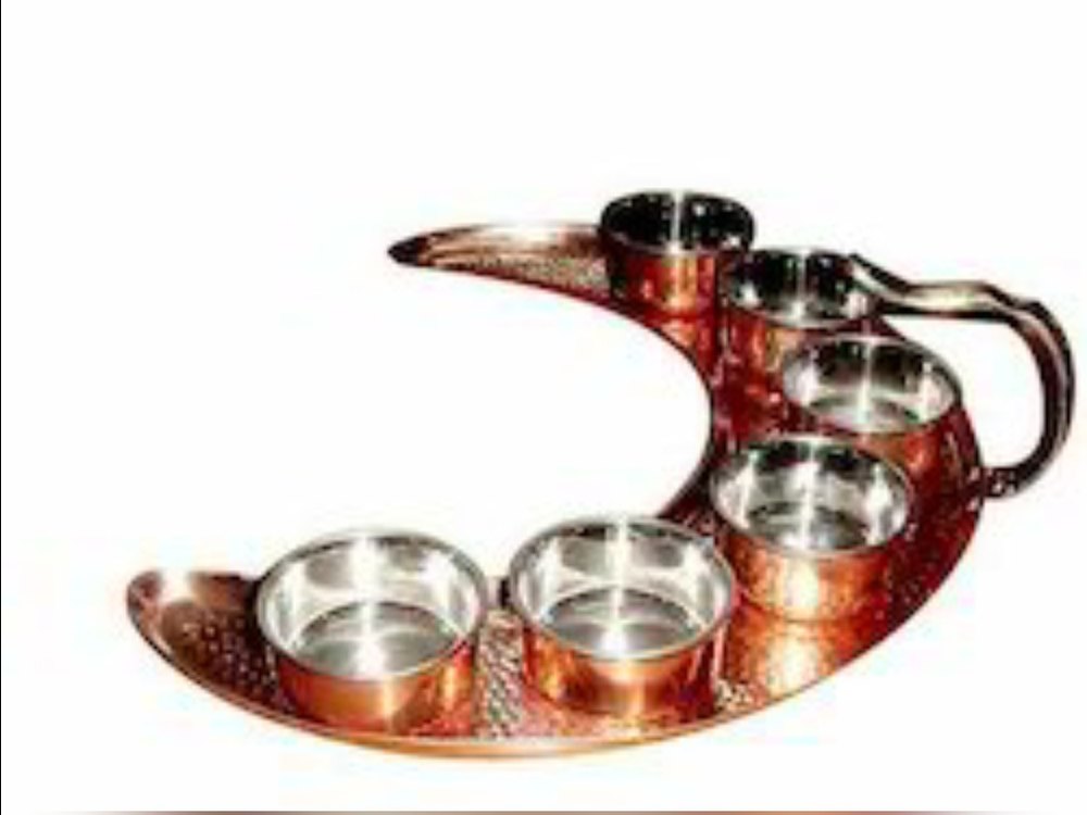 K&T Hammered Moon Thali Set Copper & Stainless Steel, Packaging Type: Box, Size: 13inches