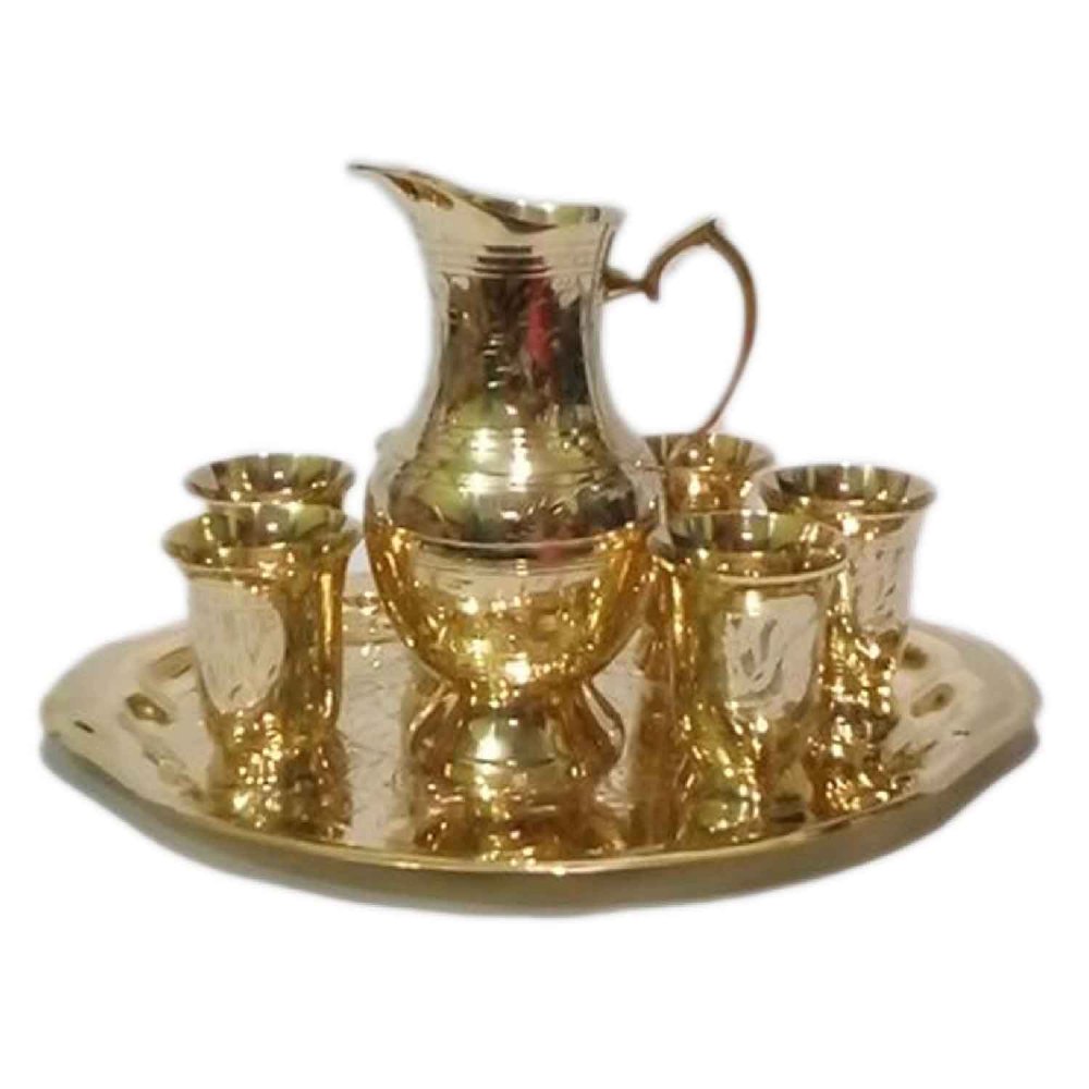 Round Brass Jug & Glasses Set
