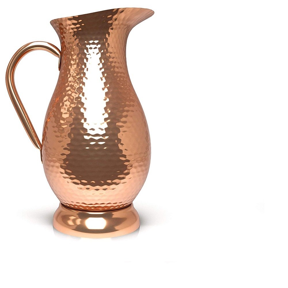 Hammered Cylindrical Indian Copper Water Jug for Restaurant, Capacity: 1 Liter