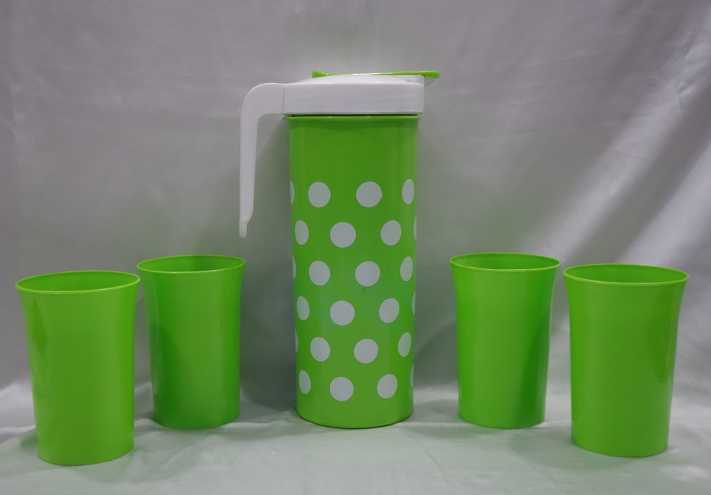 Green And White Jug With 4 Glass