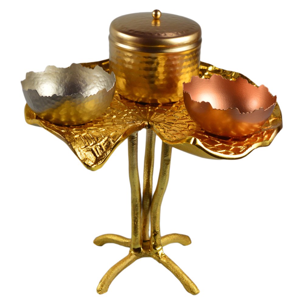 Aluminum Gold & Silver Colour Aluminium Platter with bowls, Packaging Type: Carton, Size: Standard