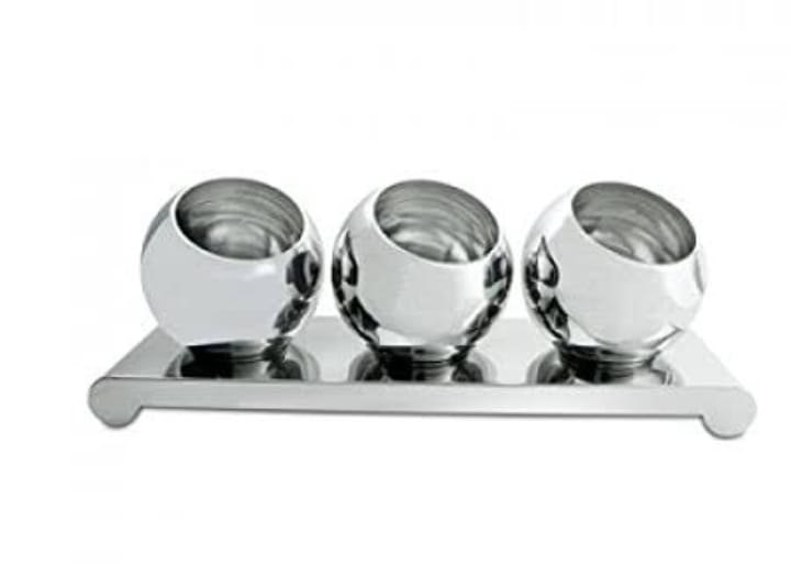 Silver Round Stainless Steel Three Bowl Pani Puri Matka, For Hotel