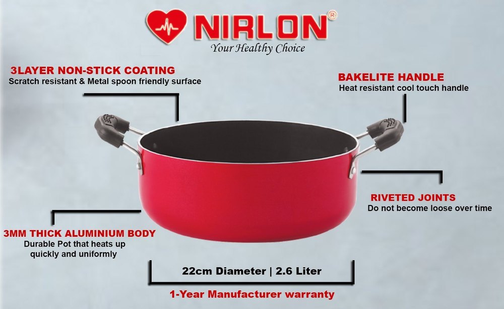 Bakelite Nirlon 22 cm Casserole, For Home, Capacity: 2.6 L