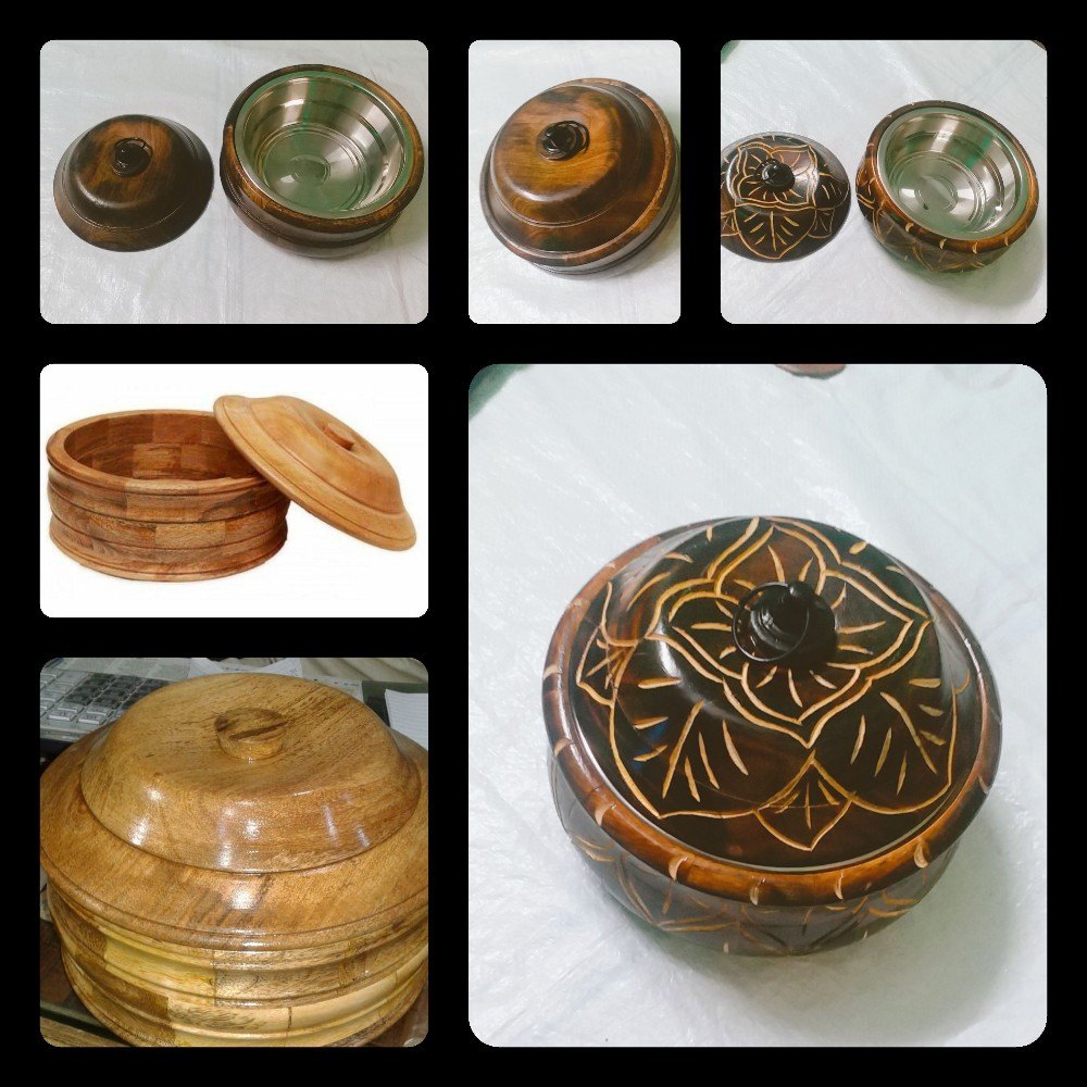 Wooden Casserole Hot Pot for Chapati and Rice Dal