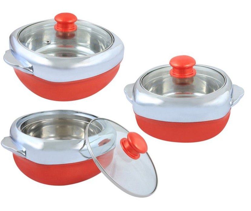 Bowl Red/ White/ Blue Casserole - 2500 JBJ Daawat Glass Lid, Packaging Type: Box, Square