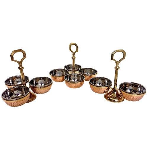 Silver Copper Bowl Pickle Chutney Condiment Stand, For Restaurant, Packaging Type: Box