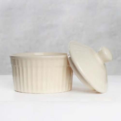Bowl Cream Frontier Ceramic Butter Pot with Lid, Round, Size: 50 X 100 X 50 Millimeters