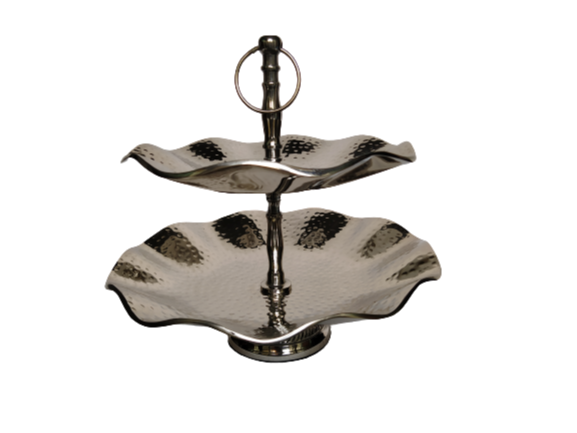 Silver Aluminium Metal Dessert Stand 2 tier cup cake stand, Size: 11 Inch