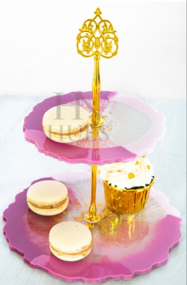 Resin Purple / Pink Dessert Stand, For Desert, Shape: Round