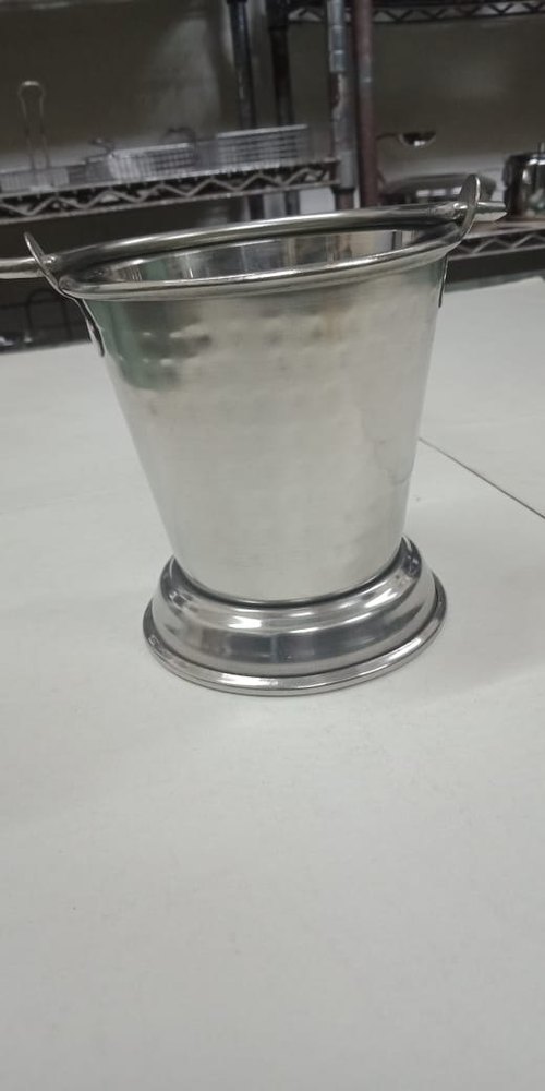 Silver Stainless Steel Mini Pail With Base Hammered, Round, Size: 9 Cm