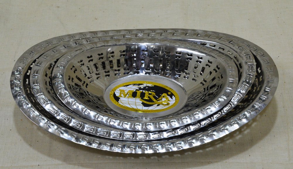 Silver SS Oval Roti Basket, Polished