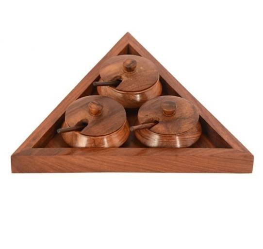 Brown Triangle Wood Condiment Set, For Home, Size: 19.3 X 10.4 X 6 Cm