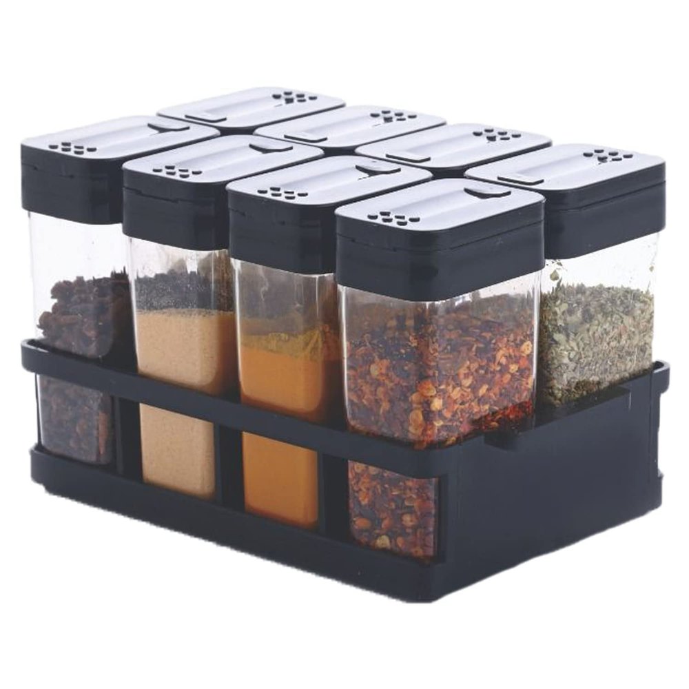 8 Black & Red Kitchen Condiment Jars, Packaging Type: Box