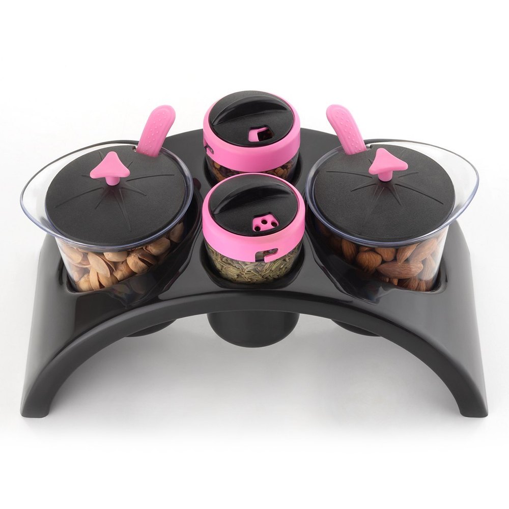 Black & Pink Plastic 2x2 Dinning Spices And Pickle Set, Packaging Type: Box