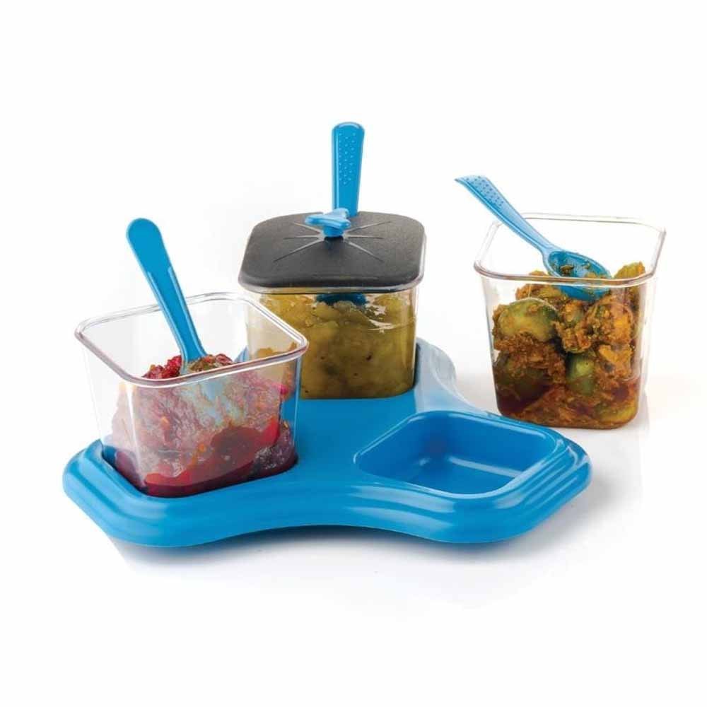 3 Pieces Plastic Blue Condiment Set, For Home, Rectangular (head Shape)
