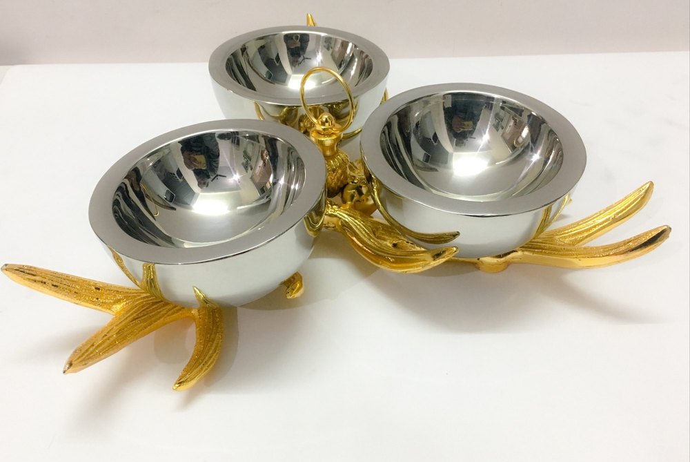 Bowl Silver, Gold Stainless Steel Condiment Set, For Kitchen, Round