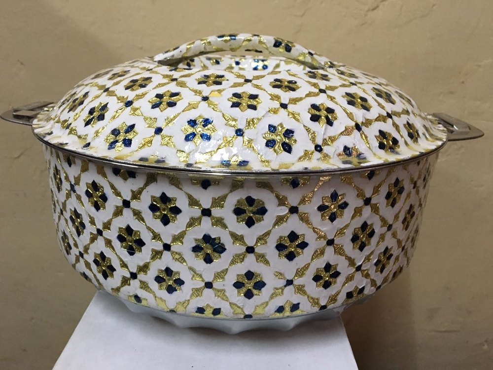 White Stainless Steel Fancy Hot Pot With Meenakari Design, For Home
