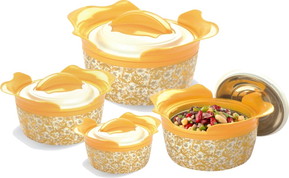 Plastic Yellow Magnum Hot Pot and Casserole 4 Pcs Set, Size: 850 - 3000 ml