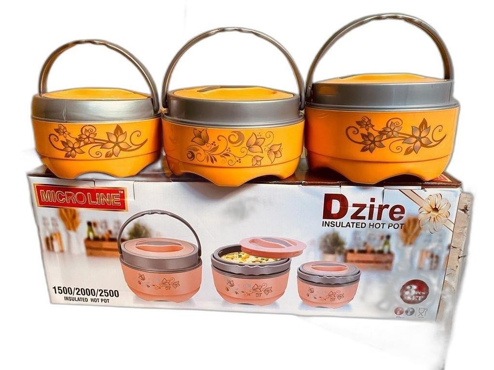 Orange, pink & Yellow Stainless Steel Dzire Insulated Casserole 3pcgift Set