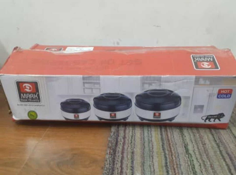 D- MARK Silver & Black SS Insulated Casserole Set of 3(2500ml, 2500ml, 2500ml), For Restaurant
