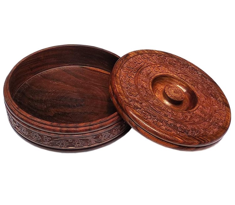 Round Polished Wooden Chappati Box, For Home
