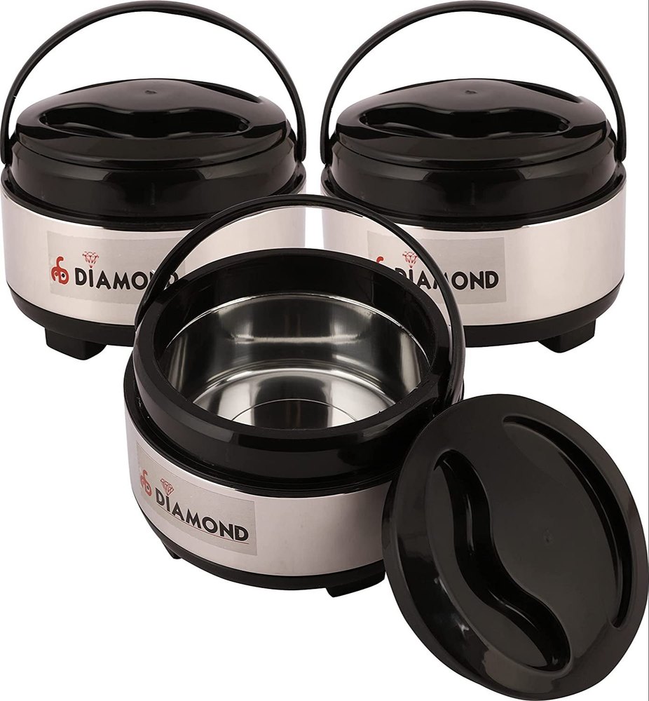 Plastic Stainless Steel Insulated Casserole 900ml Set of 3, For Home