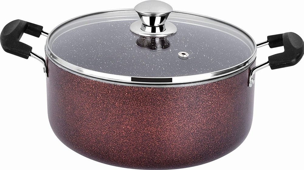 Brown Aluminum Non-Stick Glass Lid Casserole, For Home, Capacity: 3 Litre