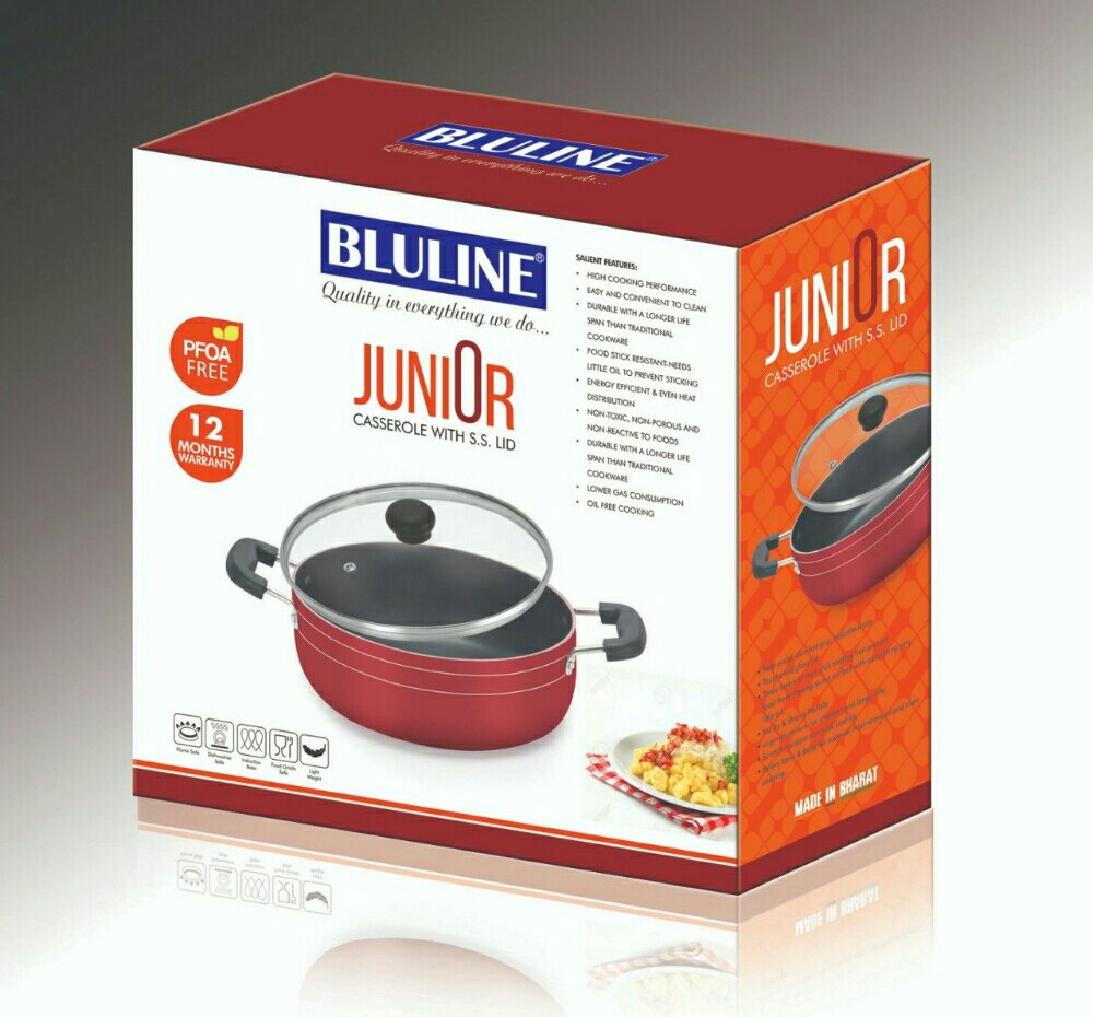 Aluminium Black and red Bluline Non Stick Casserole, For Home, Size: 12inch