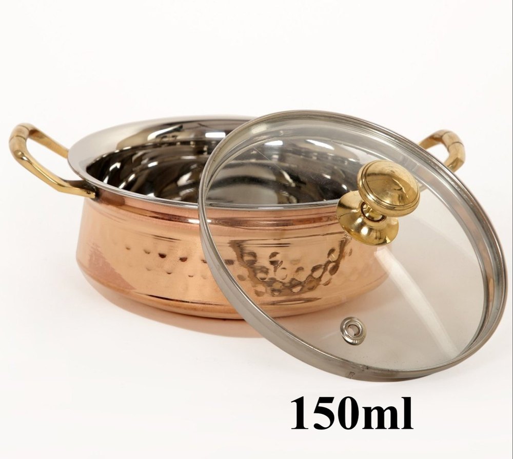 Vaasa Mimansa Golden Brown Copper Casserole with Handle & Lid (Donga) 5\'\', Packaging Type: Carton