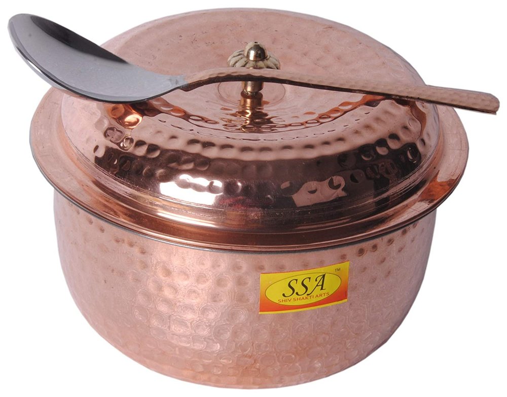 SSA Copper Handi Casserole With Spoon, Capacity: 500 Ml