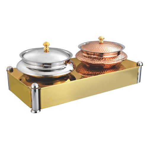 Copper & Silver AWKENOX Lagan Handi Set, For Hotel, Restaurant (For Buffet)