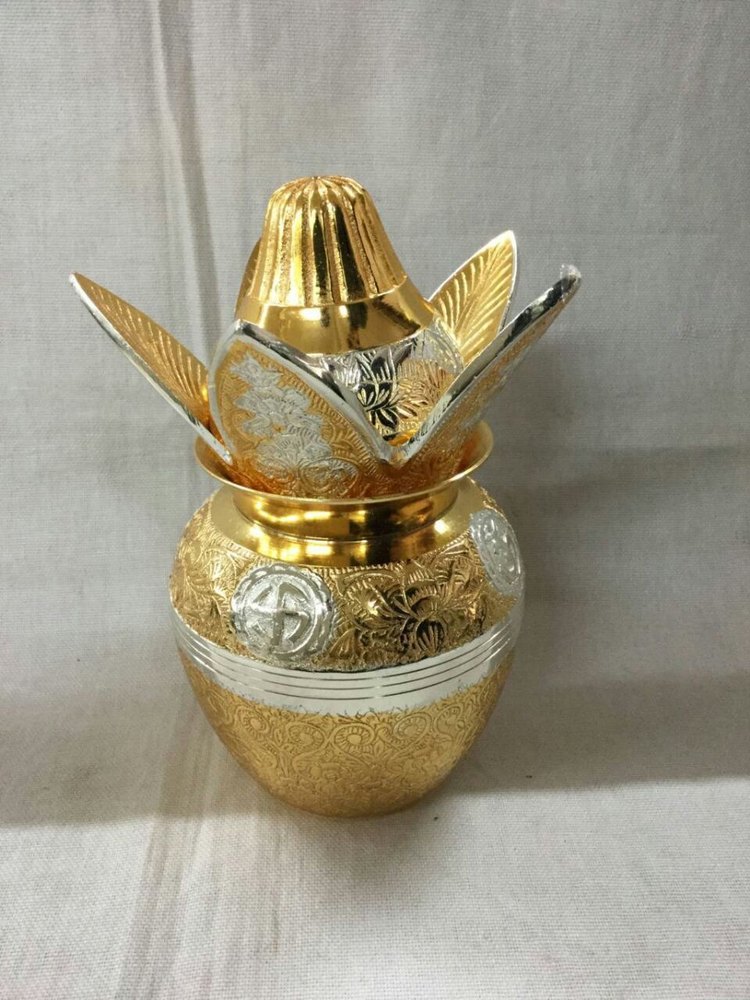 Gold & Silver Brass Kalash, For Gift, Religious Purpose, Size: 6 Inch