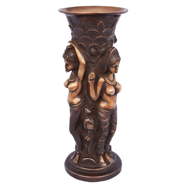 Lady Holding A Flower Pot - Planter Made In Metal Bronze Artware Flower Pot.