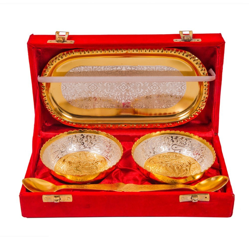 Round Golden, Silver & Mixed Brass Bowl Set, For Gift