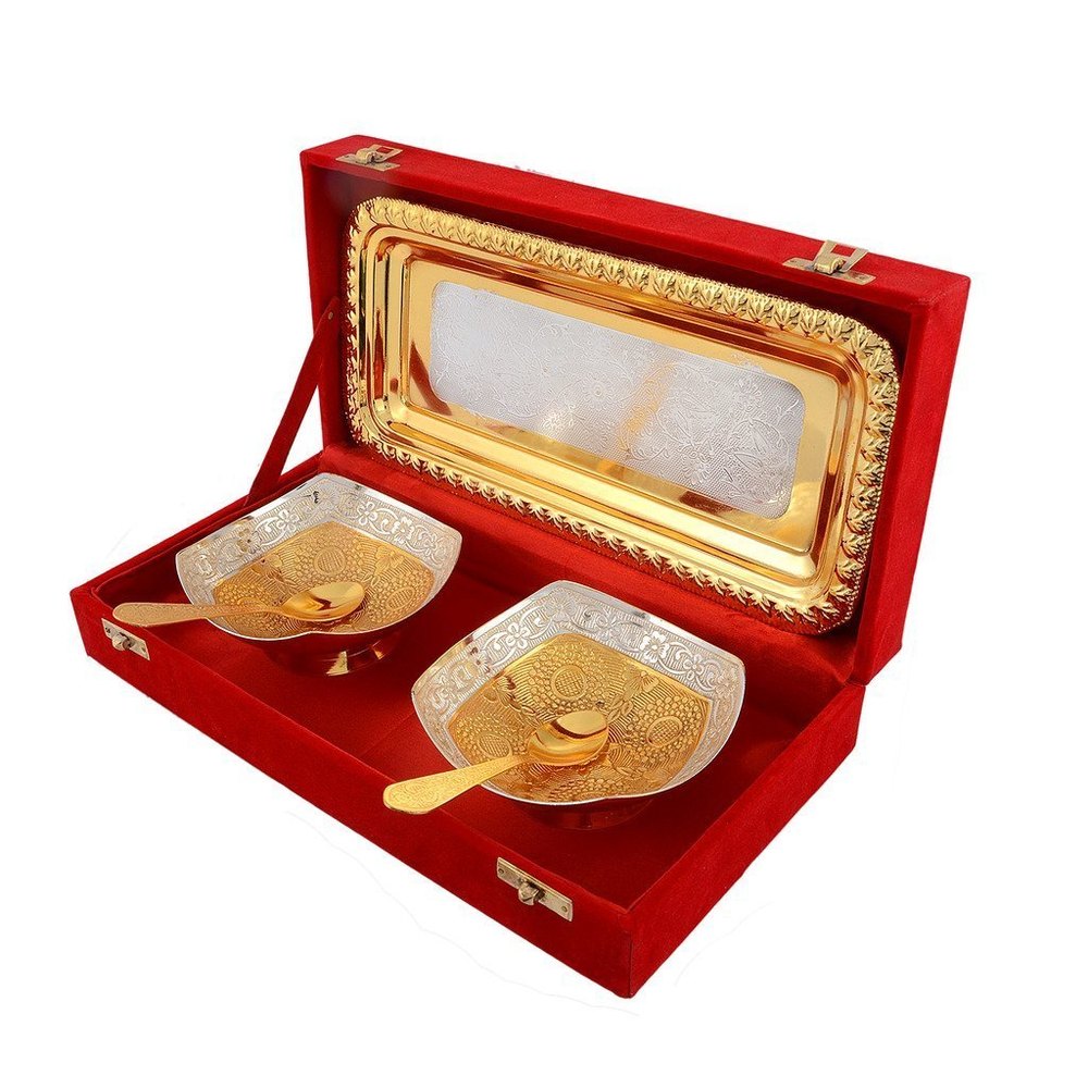 Silver, Golden Brass Metal Multi Utility Bowl Gift Set