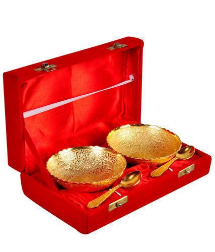 Gold Brass Decorative Bowl Set, Size: 3.5 Inch, Packaging Type: Red Velvet Box