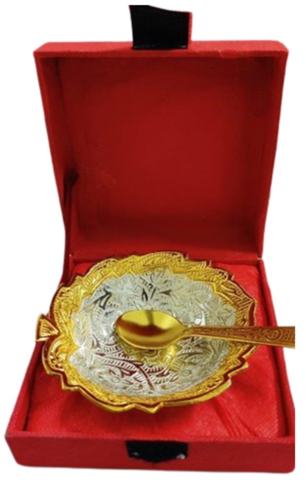 Glossy Round Brass Bowl Set, Size: 8inch
