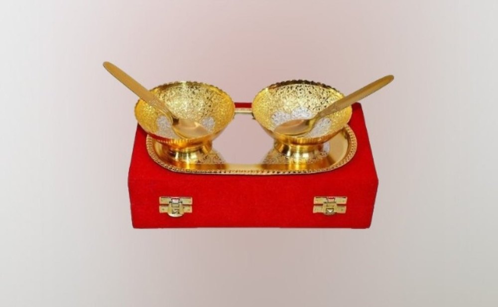 Round Golden Brass Bowl Set, For Gift