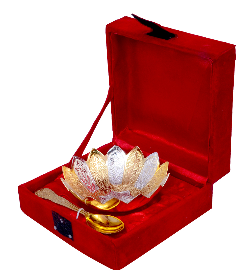 Lotus Flower Shape Golden Gold & Silver Plated Bowl Set, For Gift
