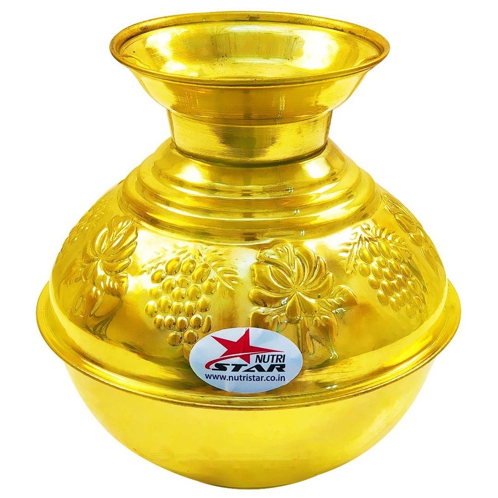 1 Polished Nutristar Brass Flower Water Pot, Shape: Round, Size: 5 Litres And 10 Litres